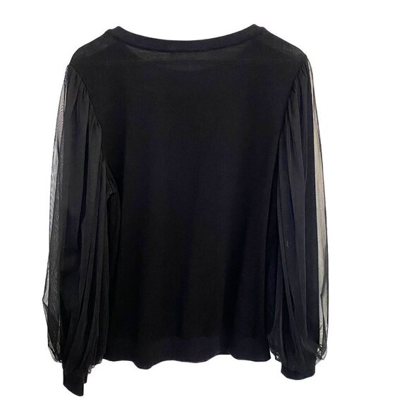 Harlowe & Graham Organza Puff Sleeve Sweatshirt Black Sz L Whimsigoth Romantic‎ - Picture 2 of 8